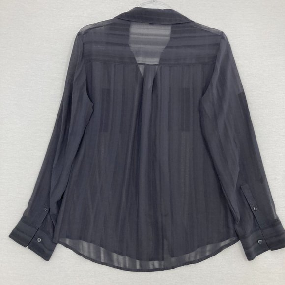 Express The Portofino Shirt Slim Dark Gray Striped Sheer Button Down Medium - Picture 10 of 11